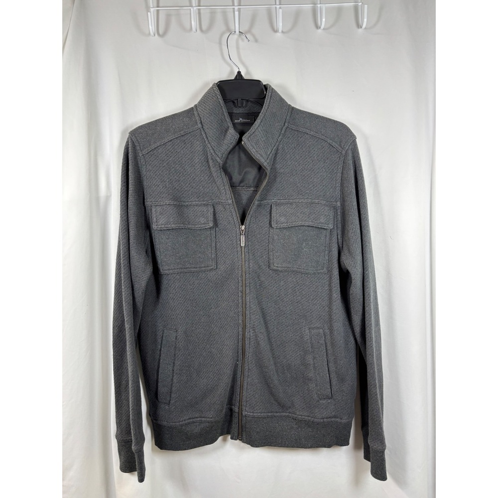 Marc Anthony Mens Gray Full Zip Mock Neck Utility Knit Jacket Large